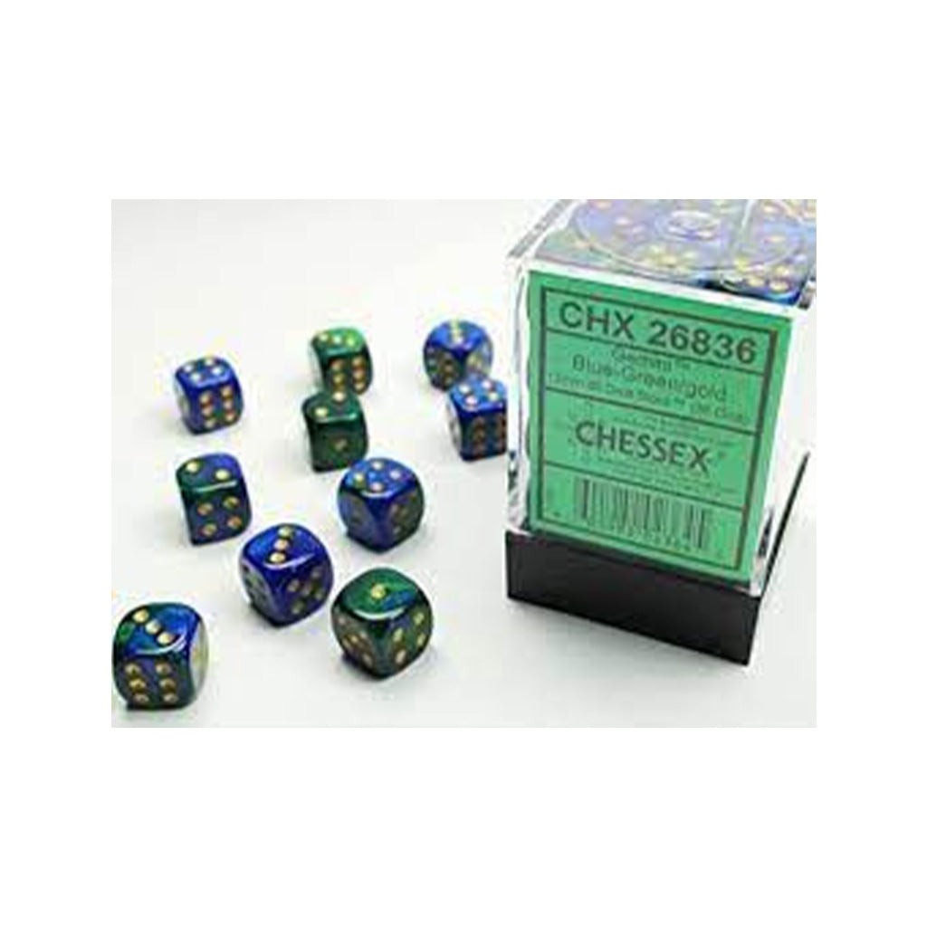 CHX26836 - Chessex Set de 36 dés 6 Gemini (12mm) Bleu-Vert /Or
