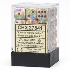 CHX27841 - Chessex Set de 36 dés 6 Festive (12mm) Vibrant /Brun