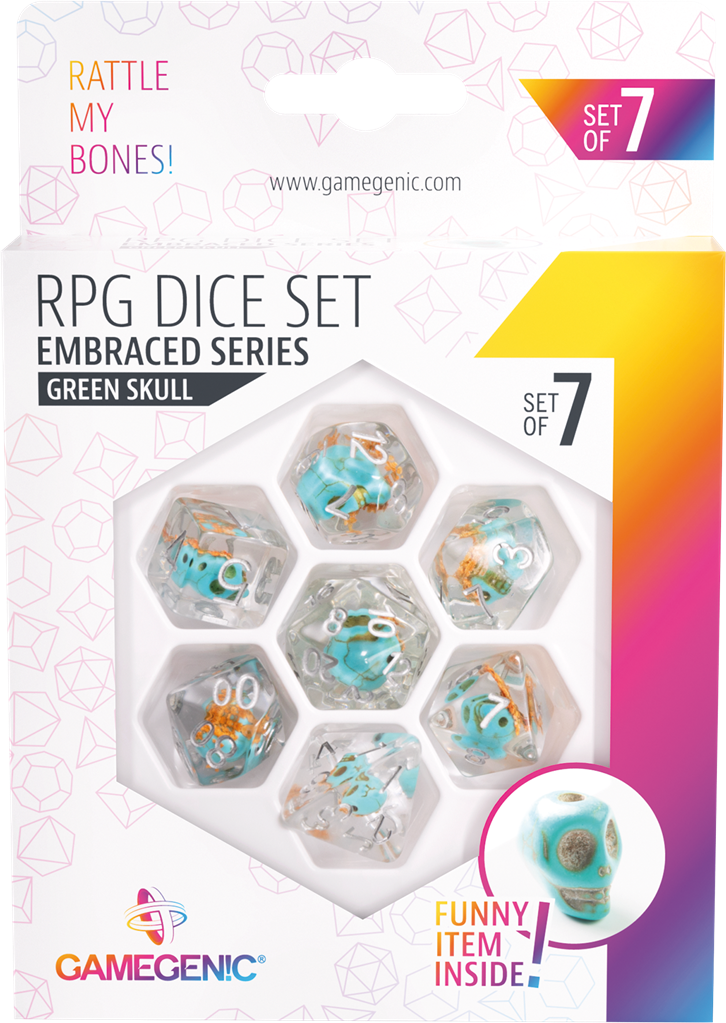 Embraced Series -Green Skull- Set de 7 Dés JDR