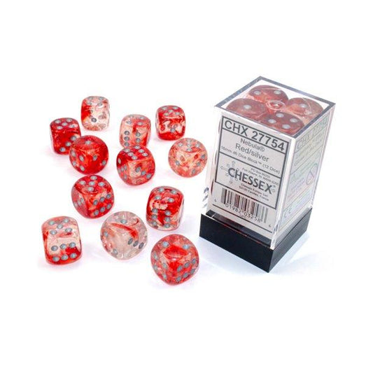 Chessex Set de 12 dés 6 Nebula (16mm) red/silver