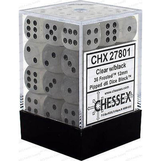 Chessex Set de 36 dés 6 Frosted (12mm) Transparent /Noir