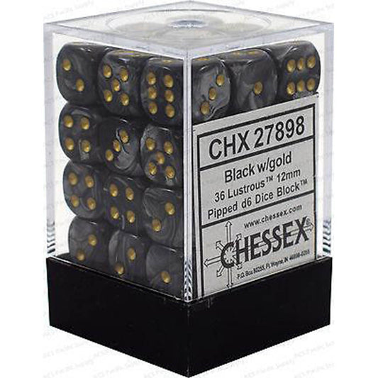 Chessex Set de 36 dés 6 Lustrous (12mm) Noir /Or