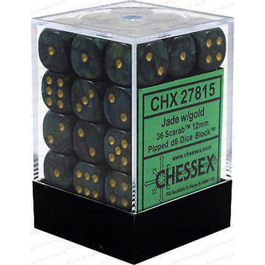 Chessex Set de 36 dés 6 Scarab (12mm) Jade /Or