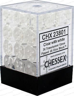 Chessex Set de 36 dés 6 Translucide (12mm) Transparent /Blanc