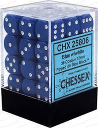 Chessex Set de 36 dés 6 Opaque (12mm) Bleu /Blanc