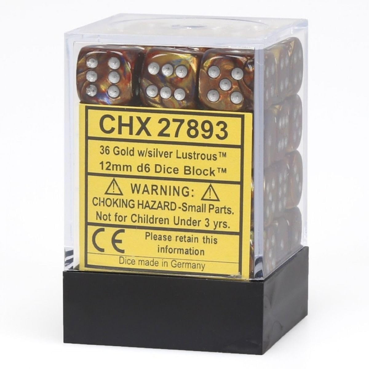 CHX27893 - Chessex Set de 36 dés 6 Lustrous (12mm) Or /Argent