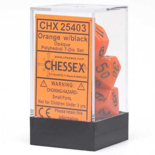 CHX25403 - Chessex Set de 7 dés Opaque Orange /Noir