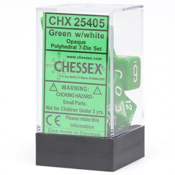 CHX25405 - Chessex Set de 7 dés Opaque Vert /Blanc