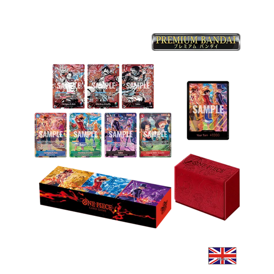 Vue officielle de l’ensemble du coffret anglais des Trois Frères. Drapeau anglais Miyata.