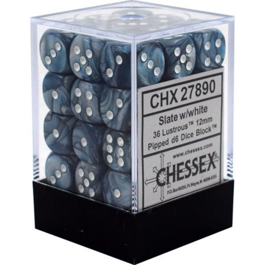 Chessex Set de 36 dés 6 Lustrous (12mm) Ardoise /Blanc