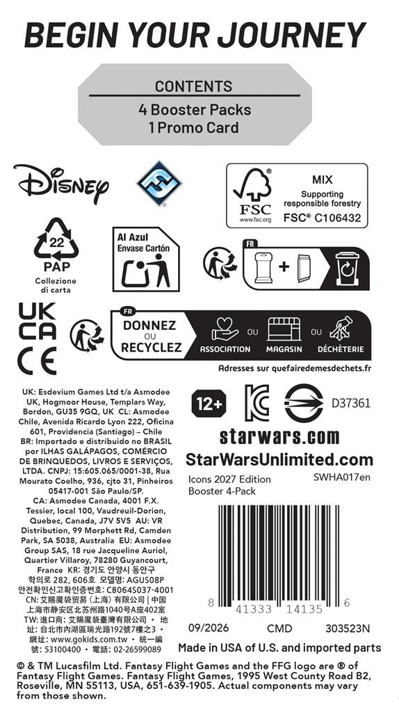 Dos du blister Icons 4-pack anglais Star Wars Unlimited
