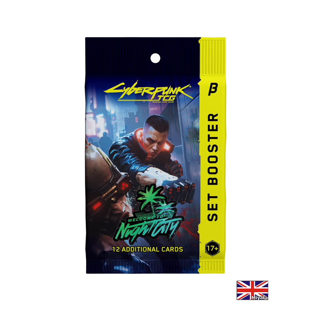 Cyberpunk TCG – Welcome to Night City Beta – Booster – Anglais – emballage officiel Beta, drapeau anglais Miyata