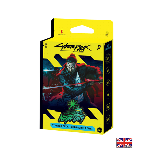 Cyberpunk TCG – Welcome to Night City Beta – Starter Deck Embracing Power – Anglais – emballage officiel Beta, drapeau anglais Miyata