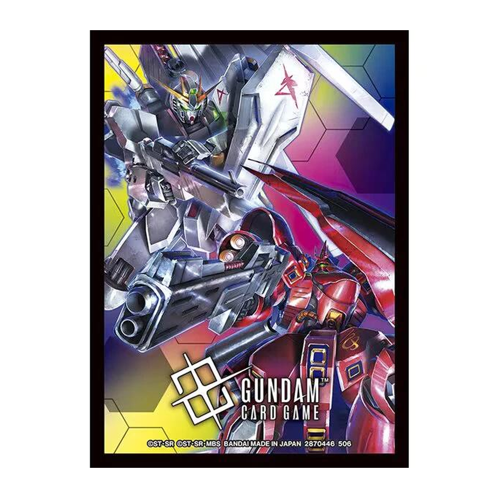 Illustration du modèle ν Gundam vs Sazabi — paquet de 70 sleeves Gundam Card Game PC02